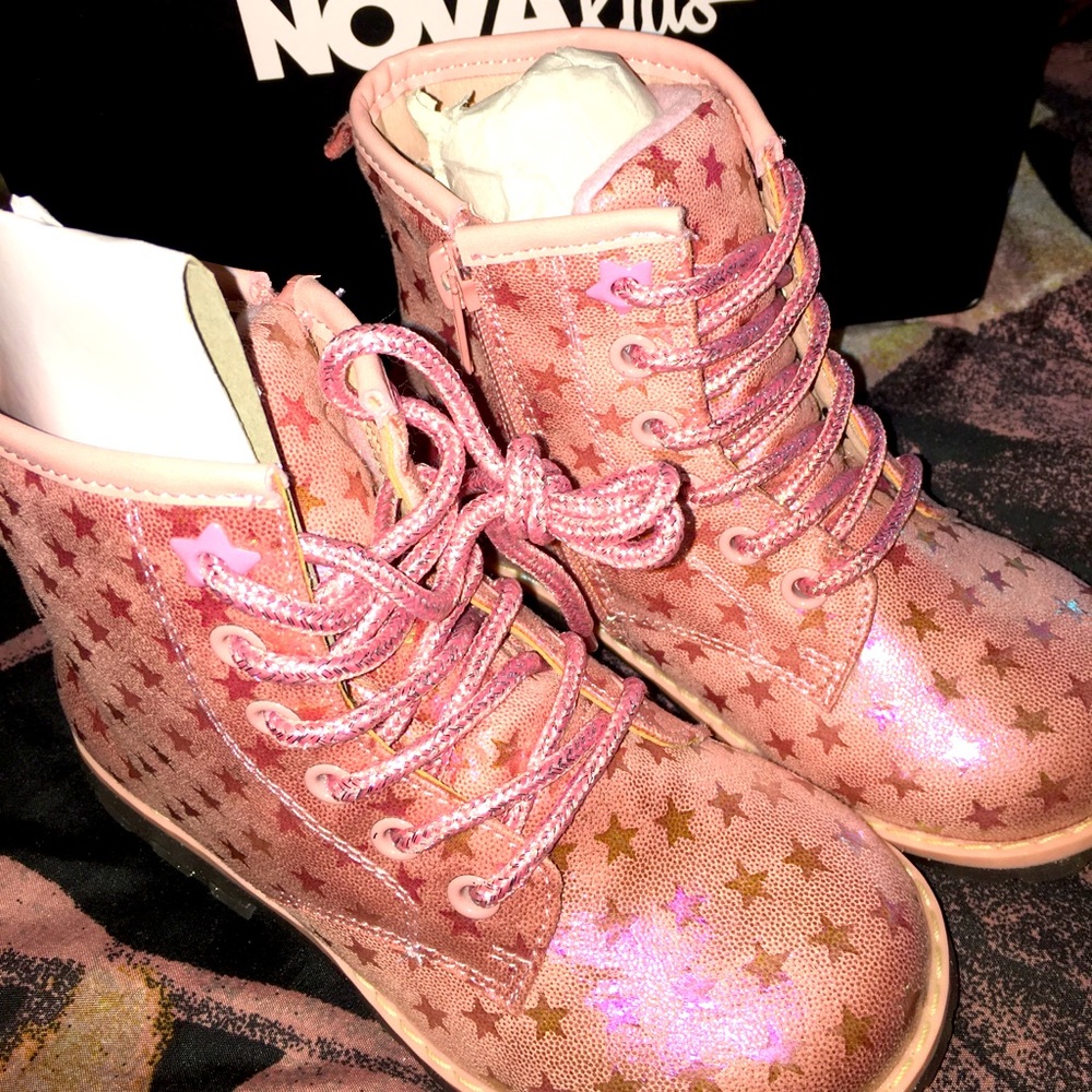 little kid brand new sparkly pink combat boots